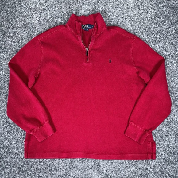 Ralph Lauren Sweater Men's Large Red 1/4 Quarter Zip Pullover Knit Casual Preppy - Picture 1 of 7